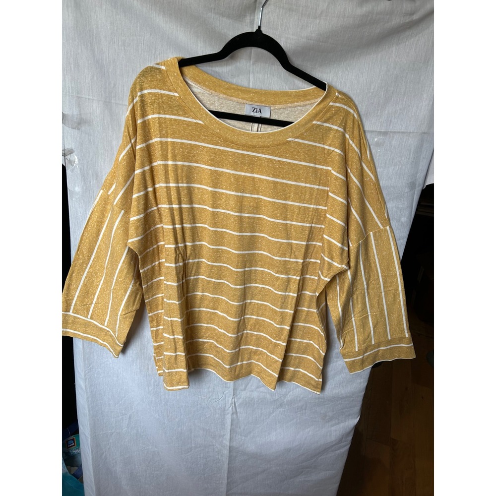 ZiA Womens Plus 2XL Mustard Yellow Striped 2-Piece Lounge Set Top and Pants NWT